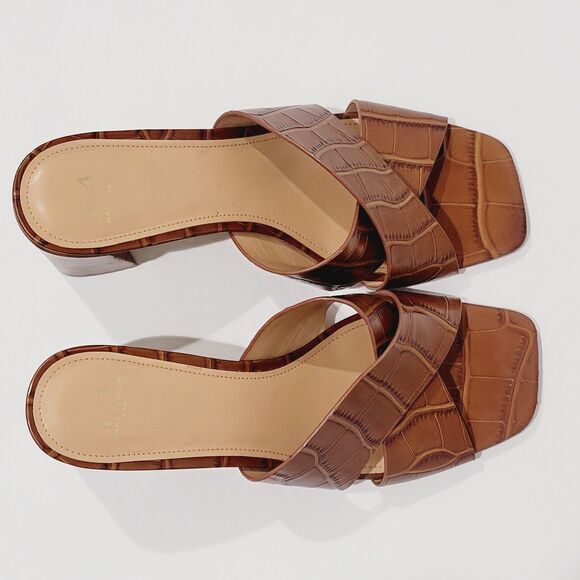 Marc Fisher Saydi Sandals Womens Sz 9 Croc Embossed Brown Square Toe Block Heels - Picture 6 of 15